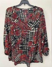 Red Paisley High Low Checkered Blouse