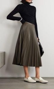 Provenza Schouler White Label Daphne Faux Leather Pleated Midi Skirt Olive 6