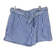 Light Blue & White Striped Shorts Love Tree Women’s Size Medium Ties Casual Fit!