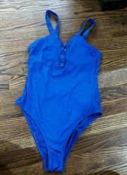 Xhilaration  Women's Medium One Piece Swimsuit Blue Snap Front Bathing Suit