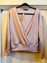 NWT-  Lavender Taupe Grey Faux Wrap Sweater