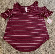 Love Charm Maroon White Cold Shoulder Striped Top Large NWT