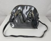 Emporio Armani Womens Tote Satchel Crossbody Bag Gray Patent Leather Handbag Bow