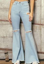 Vibrant miu light wash bell bottom jeans