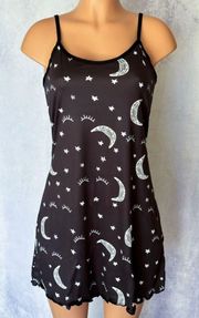 Black, Nighttime Graphic, Pajama Gown