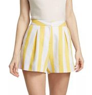 NWT L’AGENCE Vittoria Linen Blend Front Pleat Yellow White Striped Shorts 0