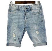 ASOS Denim CO Blue Distressed Knee Length Button Fly Slim Fit Denim Shorts 4