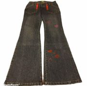 Y2K Dark Blue Denim flare hand painted jeans NWT