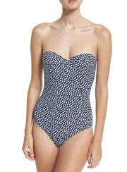 New. Tori Burch Nautical Dot One-Piece Underwire Bandeau Swimsuit. Retails $228