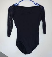 Mariella black long lace sleeve leotard M