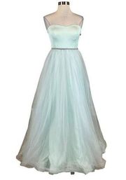 Betsey Johnson Women's Formal Dress Size 4 Blue Strapless Satin Tulle Ball Gown