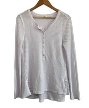DYLAN Henley Waffle Knit Long Sleeve Relaxed Top in White Small
