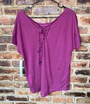 NWT LOLE Mulberry Purple Short Sleeve Lace-Up Top Women's Size Large