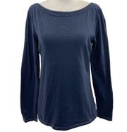 Boatneck Long Sleeve Tee T-Shirt Navy Blue Size Medium