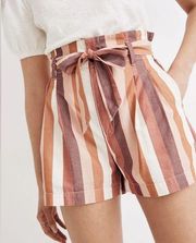 Madewell  Paperbag Shorts in Rainbow Stripe Tie Belt High Waist Size 10