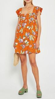 Kourt Aria Seasonal Mini Dress Floral Dot Print Orange Small