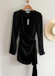 WeWoreWhat | Satin Mini Wrap Dress | Black | Sz XS | NWT