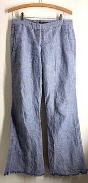 Theory Linen Flare Trouser Pants Fray Hem Denim Blue size 4