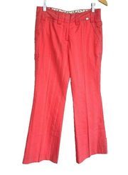 Ted Baker Coral Pink Wide Leg Straight Pants Womens Size 1 Cotton Striped