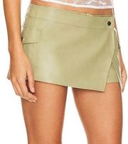 Superdown Odessa Leather Skort Cargo Micro Mini Skirt Sage Green LARGE Vegan NEW