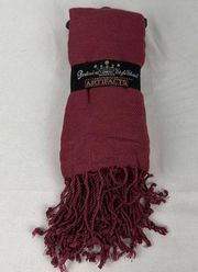 Bombay Museum Artifacts Pashmina Style Shawl Wrap Scarf Red 70x180cm Fringe Trim