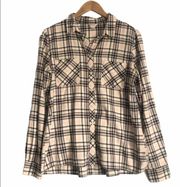 Fossil Plaid Ruffle Back Button Up Shirt