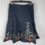 Elevenses Anthro Flared Skirt 4 Black Multicolor Strawberry Floral Embroidered