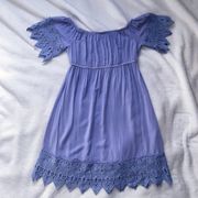 Haute Monde Periwinkle Blue Lace Trim Baby Doll Mini Peasant Dress Size Medium