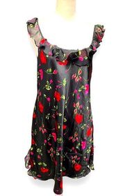 Morgan Taylor floral sateen black roses nighty size small