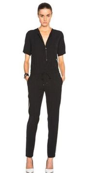 Vince. Contrast Trip Short Sleeve Jumpsuit Black/Off White Size 8 NEW Zip Front