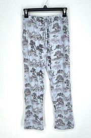 NEW PJ Lounge Pants Womens Sz S Blue Black Floral Trees House Wagon Country