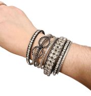 Stackable Bangle Bracelets Rhinestones, Silver, Black Mix & Match Jewelry