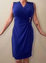 Blue Calvin Klein knee length sheath dress with buckle.