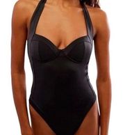 HAH x FREE PEOPLE Pull Thru One Pc Bodysuit / Swimsuit Stretch Noir Black S NWT