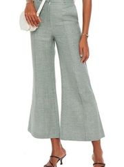 Moncur Houndstooth Linen & Wool Blend Kick-Flare Pants Green Size 3