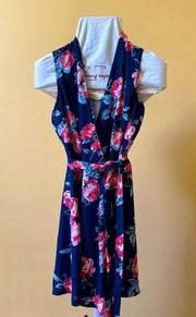 Romeo & Juliet Couture Floral Wrap Sleeveless Dress Size XS Navy Pink