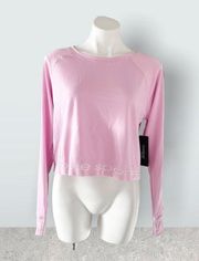 Bebe Sport Pink Cloud Cropped Long Sleeve Top Tee Size L NWT