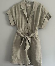 Madewell Sage Green Seersucker Romper with Waist Tie