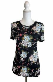 Women's Black Floral Top Blouse Medium