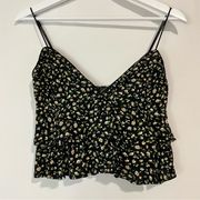 Dress Forum Women’s Spaghetti Strap Crop Ruffle Floral Print Tank Black L EUC