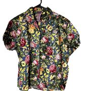 VTG Cambridge Dry Goods floral button up shirt Linen blend short sleeves L