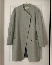 Light Green Pea Coat Jacket Long Sleeve Button Closure