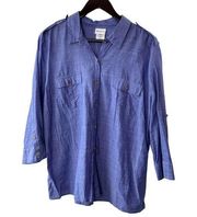 Jaclyn Smith Purple Roll-Tab Button-Up Blouse Women's XXL 100% Cotton