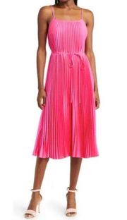 Sam Edelman NWT Hammered Satin Plissé Dress in hot pink - MED ($138 retail)