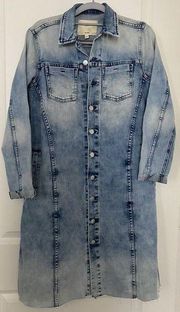 L'AGENCE Dress‎ Light Blue Stretch Denim Button Up Front Long Sleeve Size Small