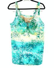 Swim By Cacique Tankini Top Women's Size 44DD Abstract Print Blue Green