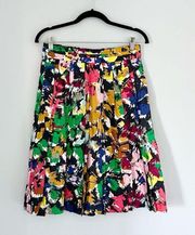 J. Crew Silk Pleated Brushstroke Print Midi Skirt