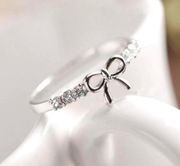 Dainty jewelry silver Bow crystal ring