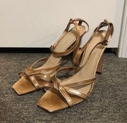 Max Azria Brown Leather Ankle Strap Sandals Heels