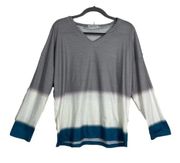 MissLook Dip Dye Gray White Blue Pink Long Sleeve Light Shirt Size: Medium
